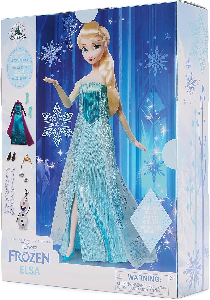 Disney Store Official Elsa Story Doll (Blue Dress) - 11 Inches - Includes Coloring Book and Additional Dress, Princess Doll in Classic Outfit, Disney Princess Toys for Girls
