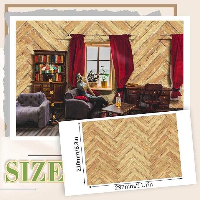 Flutesan 12 Pcs Miniature Dollhouse Wallpaper and Flooring Peel and Stick Mini DIY Self Adhesive Dollhouse Accessories 8.27 x 11.69 Inch (Twill)