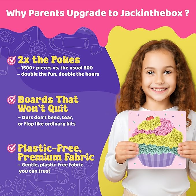 jackinthebox Poke Poke Art for Kids - Candyland Theme, Mess-Free Fabric Art and Craft, Flower Pressing Kits, Gift for Kids, DIY Activity Boy Gift, Easter Gifts for Girls and Boys Ages 4 5 6 7 8