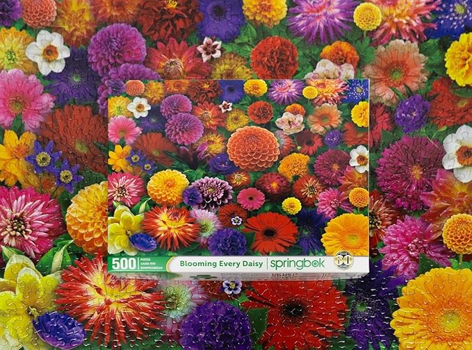 Springbok Blooming Every Daisy 500 Piece Jigsaw Puzzle for Adults - Colorful Flower Collage - Unique Cut Pieces - Great for Relaxing and Mindful Activity - Finished Size 23.5" x 18"