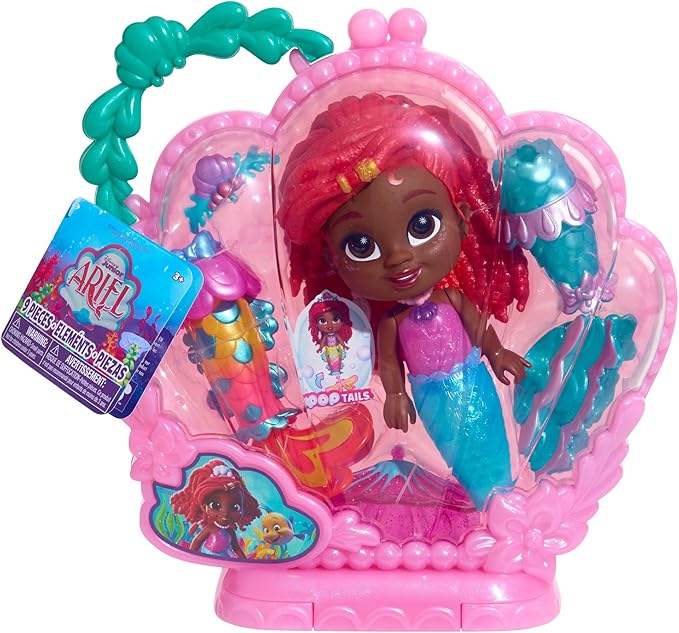 Just Play Disney Junior Pop Tails Ariel 7-inch Doll and Accessories, 9-Pieces, Kids Toys for Ages 3 Up (Pack of 2)