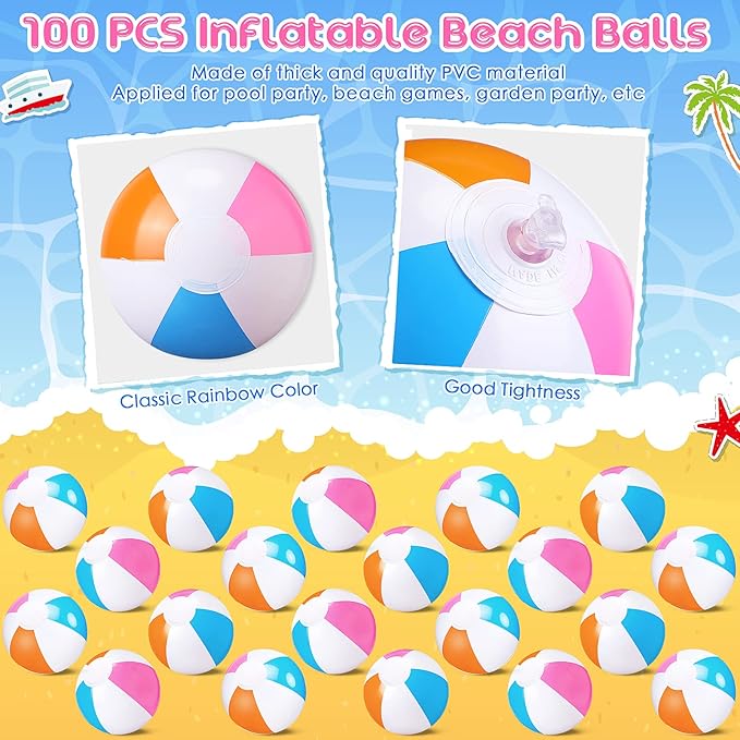 Zhanmai 100 Pack Inflatable Beach Balls 5 Inch Summer Beach Ball Pool Party Toy for Kids and Adults Blow Up for Party Favor Daily Game Toys Birthday Decorations (Cute Color)