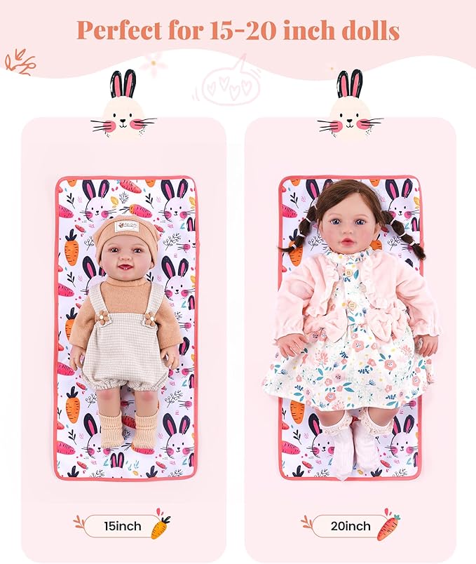 BABESIDE Baby Doll Diaper Bag Set, Portable Storage with Cute Print, Perfect for Pretend Play & Role Play for Girls, Fits 15–20 Inch Dolls with Changing Mat（Doll Not Included）