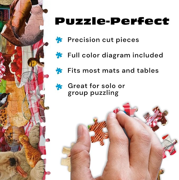 Buffalo Games - Picnic Raiders - 300 Piece Puzzle for Adults, Oversized Large Jigsaw with Easy to Grasp Pieces - Steve Read - Adorable Animals Collection
