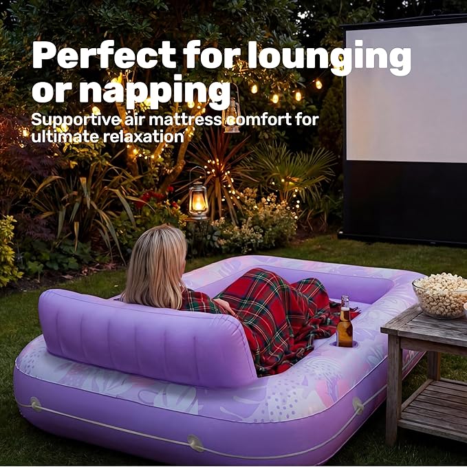 SLOOSH Inflatable Tanning Pool Lounger Float, 85" x 57" Pool Floats Adult with Pillow, 4 in 1 Suntan Tub Raft Floatie,Sunbathing Bed Lounge for Water Blow Up Ball Pit Party Gifts, L-Purple
