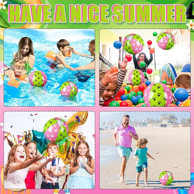12 Pack Themed Beach Ball 7.87" Bulk for Summer Pool and Beach Game Gifts and Birthday Party Supplies and End of the Year Class Party Decorations Favor