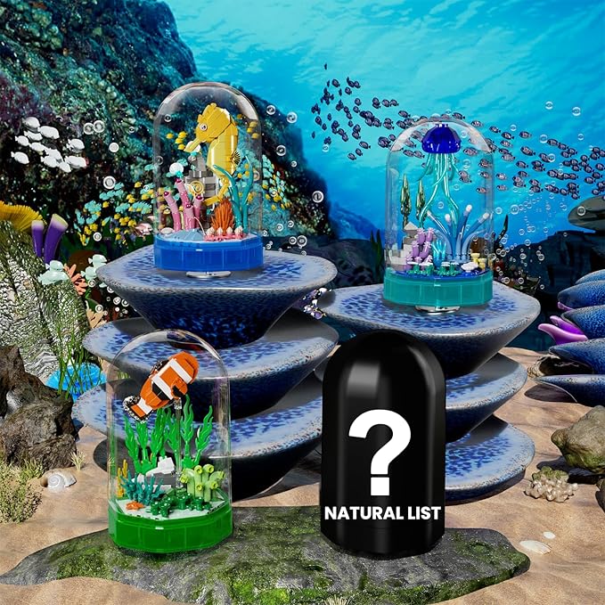 Sea Creature Collections Jellyfish Building Sets with Seaweed and Coral, 10101 Sea Animal Building Kits for Adults and Kid Boys Girls 8 9 10, 405 PCS Natural Style Ocean STEM Toy Music Box with Lights