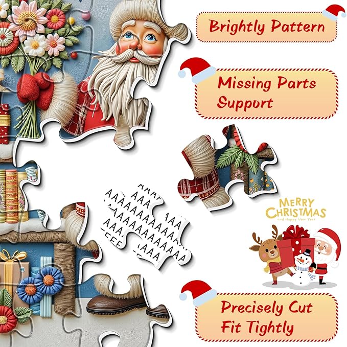 Christmas Puzzles for Adults 1000 Piece, Santa Claus Bookshelf Jigsaw Puzzle, Flower Book Puzzle as Funny Winter Holiday Xmas Decor