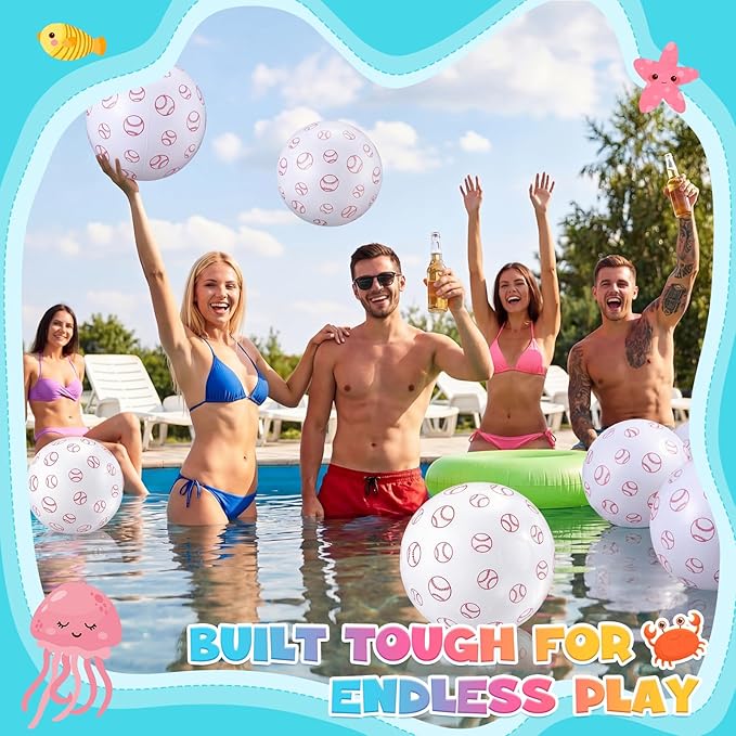Lewtemi Inflatable Beach Balls Large Sport Ball Pool Toys for Birthday Summer Beach Water Games, Themed Party Decorations Party Favors
