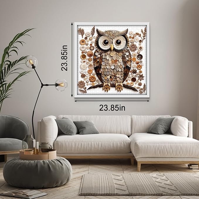 Button Owl Puzzles for Adults 1000 Pieces, Nature Forest Bird Jigsaw Puzzles, Vintage Animal Art Puzzle as Owl Decor