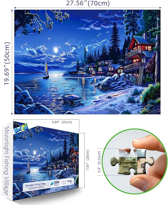 Moonlight Village 1000 Piece Puzzle for Adults, Fun Puzzles for Adults 1000 Pieces with HD Print & Poster, 27.5 X19.7 in Dust Free, for Gifts Halloween Christmas Family Games Lovers