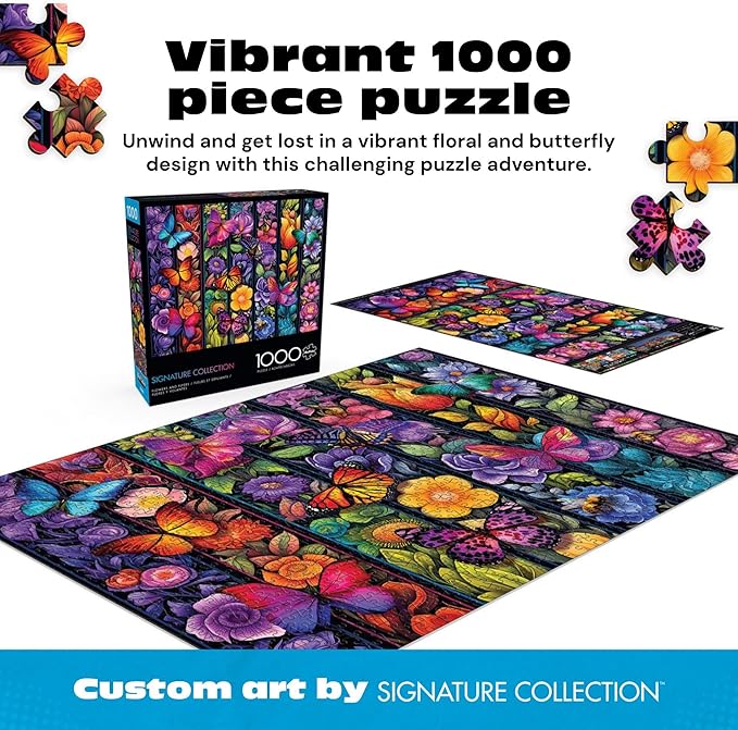 Buffalo Games - 1000 Piece Jigsaw Puzzle Bigelow Illustrations Flowers and Flyers, Made in USA, Premium Recycled Board, Full-Color Poster,