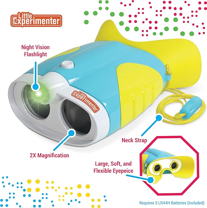 Little Experimenter Night Vision Binoculars for Toddlers & Kids, Flash Light & Face Comfort Rubber, Easter Gifts for Kids, Outdoor Toys, Educational STEM Gifts for Boys & Girls Ages 3 4 5 6 Year Old