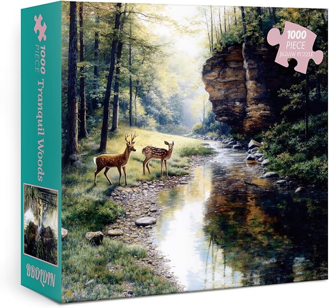 Forest Deer Puzzles for Adults 1000 Pieces, Wildlife Nature Jigsaw Puzzles, Animal Landscape Art Puzzles