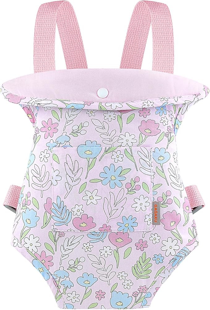 GAGAKU Baby Doll Carrier for Toddlers, Doll Carrier for Little Girls, Toy Baby Dolls Sling for Kids, Reborn Baby Doll Accessories, Colorful Flowers