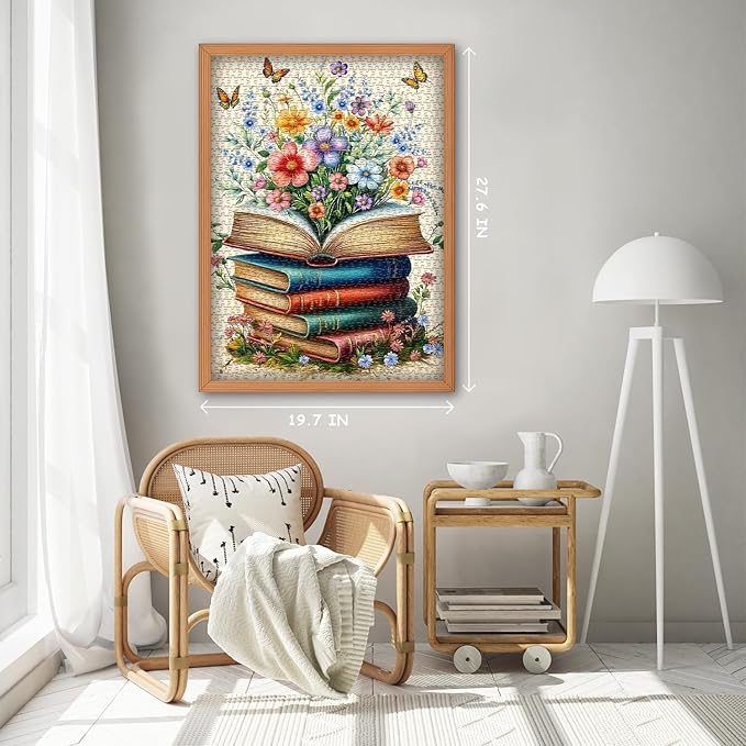 Wildflower Pages Puzzles for Adults 1000 Pieces, PICKFORU Vintage Literary Blossom Jigsaw Puzzle, Retro Flower Book Page Floral Themed, Spring Plant Art Puzzles for Adults