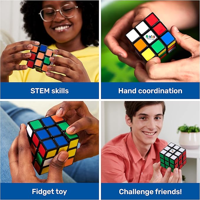 Rubik’s Cube, Original 3x3 Cube with Removable Stickers for Customization in Fun Patterns, Problem-Solving Brain Teaser, Classic Color-Matching Puzzle, Fidget Toy, Sensory Puzzle for Ages 8 & Up