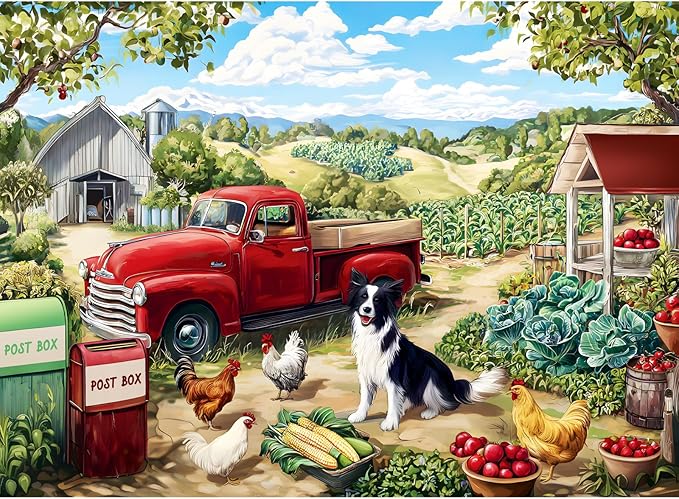 500 Piece Puzzle for Adults, Farm Scene Jigsaw Puzzles 500 Pieces, Dog and Chicken Jigsaw Puzzle for Adults Elderly, Birthday Party for Family, Funny Puzzle, Challenging Games 20.5×15 in