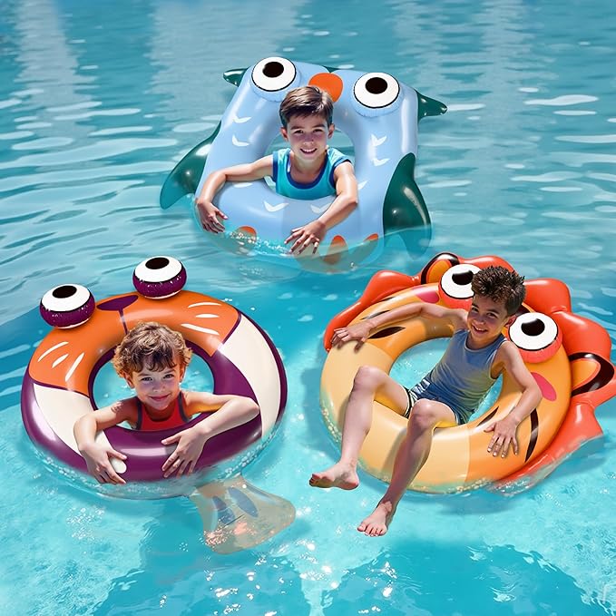 Pool Wave Kids Swim Rings Pool Floats, Toddler Inflatable Animal Swimming Tube Floaties, Summer Outdoor Water Floating Toy, Family Party Gift 3 4 5 6 7 8 9 Year Old Boy Girl Children Teen - 3 Pack