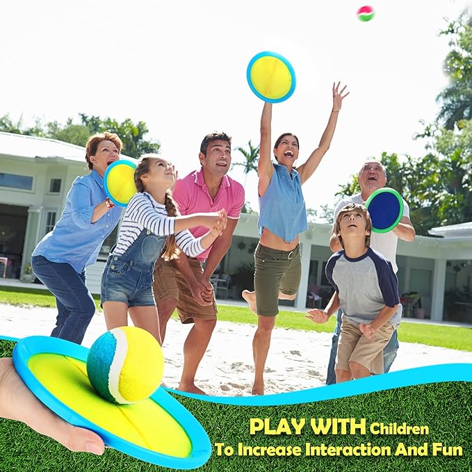 Charniol Kids Toys Toss and Catch Game Set Beach Game Outdoor Ball Sports Games Toss and Catch Ball Nylon Toys for Kids Adults (Blue Yellow,Blue Green,12 Paddles 6 Balls)