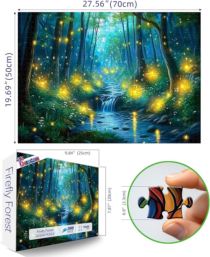 1000 Piece Enchanted Forest Waterfall with Fireflies Landscape Puzzle for Adults, Home Decor & Stress Relief Activity, Ideal for Puzzle Enthusiasts, Nature Lovers