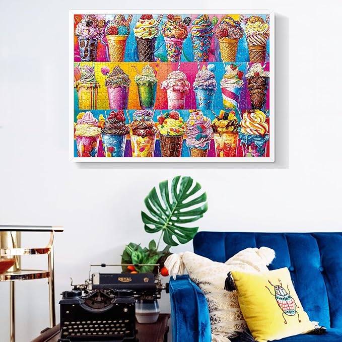 500 Piece Puzzles for Adults,Colorful Ice Cream Food Jigsaw Puzzle for Adults Seniors,Recycled Cardboard Summer Puzzle 500 Piece,Challenging Family Game Great Gift for Family Friends,20.5 x 15 in