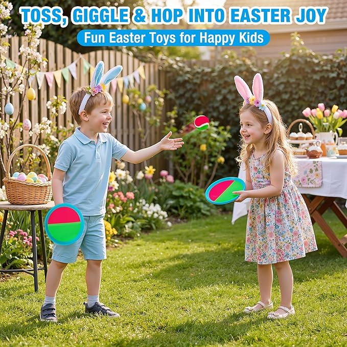 Ayeboovi Toss and Catch Ball Game Outdoor Beach Pool Kids Toys Outside Lawn Yard Games for 3 4 5 6 7 8 9 10 11 12 Year Old Girls Boys Toys Birthday Gift Easter Basket Stuffers (2 Paddles 2 Balls)
