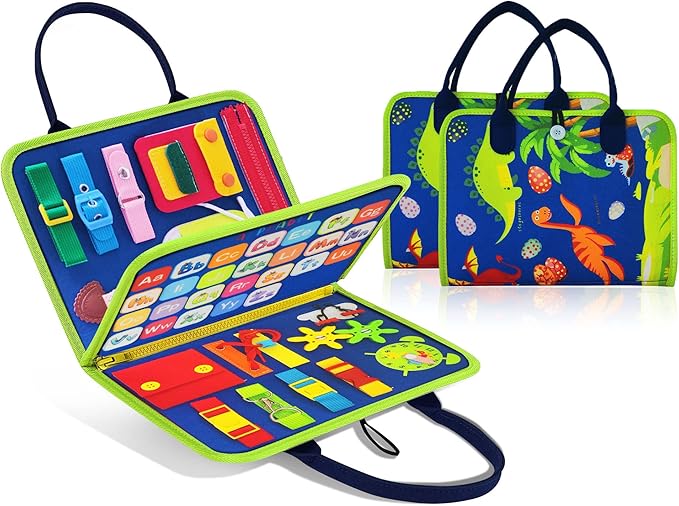LearnToy Dinosaur Montessori Learning Toy for Toddlers Ages 3-5 Years, Busy Sensory Board with Educational Activities, Travel-Friendly Developmental Skills Toy