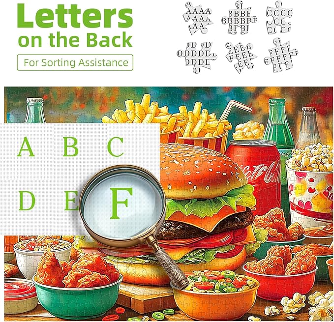 500 Piece Jigsaw Puzzle for Adults, Colorful Fast Food & Unique Cat/Drink Shaped Pieces, Fun Family Activity & Gift Idea for Food Lovers
