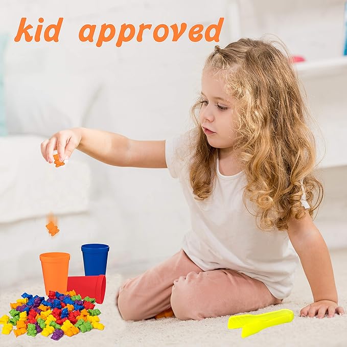 Driddle Colorful Counting Bears with Matching Cups - 60 Bears - Sort, Count & Color Recognition Learning Toy for Toddler & Kids - Montessori Education - Preschool Game