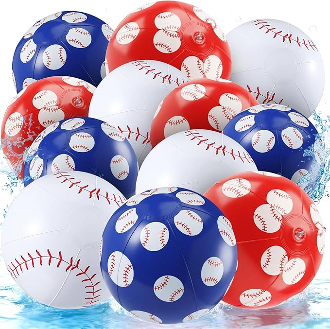 12 Pack Baseball Themed Beach Ball 7.87" Bulk for Summer Pool and Sports Beach Game Gifts and Birthday Party Supplies Decorations Favor