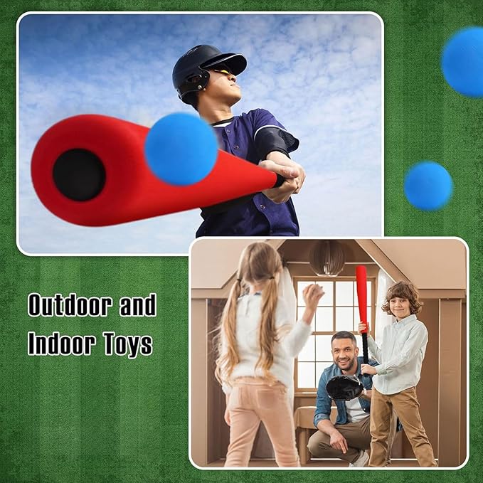 Wettarn 4 Pcs Foam Baseball Bat 24 Inches Foam Bat with Safe Soft Baseballs T Ball Set for Outdoor Indoor Sport Game Beginners Practice Playing Training(Red)