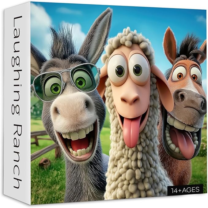 PICKFORU Laughing Ranch Jigsaw Puzzles 1000 Pieces, Funny Farm Animal Puzzles for Adults, Donkey Horse Sheep Puzzle as Home Decor