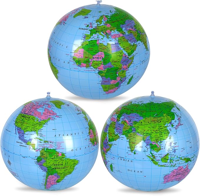 Coopay 3 Pack Inflatable Globe PVC World Globe Inflatable Earth Beach Ball Swimming Pool Ball Birthday Beach Party Decoration Summer Water Games Gifts for Beach Playing or Teaching