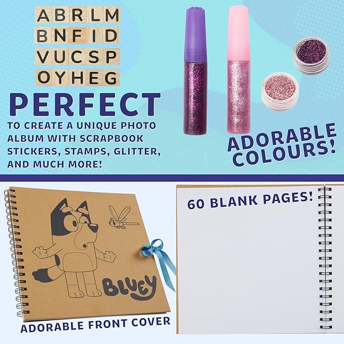 Bluey Scrapbook Kit for Kids with Scrapbooking Supplies Stamp Glitter Glue DIY Photo Album Art Kit Cute Stationary for Kids Gifts for Girls and Boys (Multi Scrapbook)