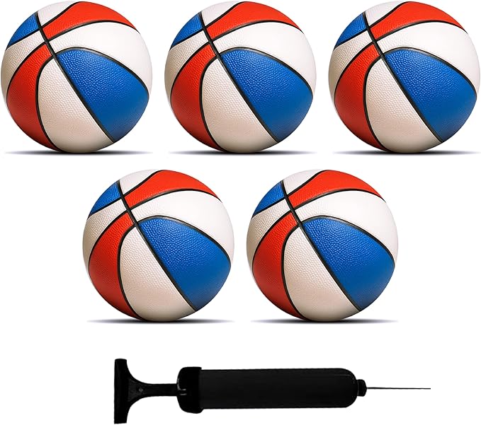 Mini Basketball (5 Pack) - 7 inch Small Basketball for Kids - Indoor Outdoor Game Balls - Free Pump Included