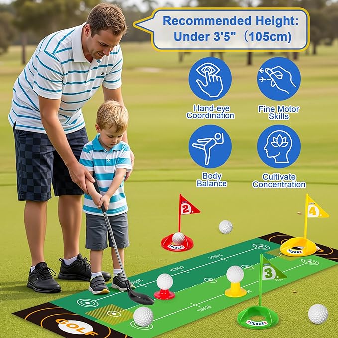 Upgraded Kids Golf Set Kids Golf Clubs With Dinosaur Automatic Golf Returner Toddler Golf Set with Glow Balls, 3-8 Toddler Mini Golf Games, Gator Golf, Indoor Outdoor Sports Toys for Boys, Girls