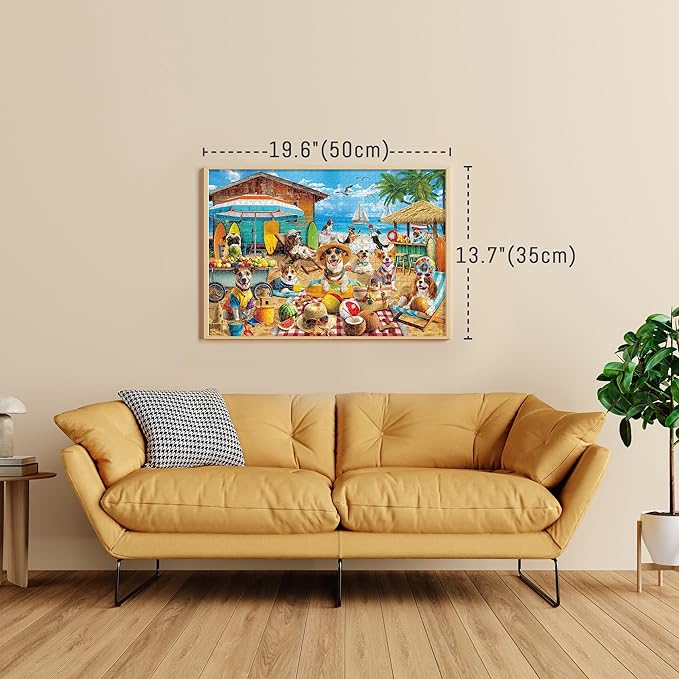 BenBen Puzzles for Adults 500 Pieces, Dogs on Vacation, Dog Jigsaw Puzzle with Patterns on Back, Funny Animal Puzzle, Challenging Puzzles for Family Game Night, Home Décor