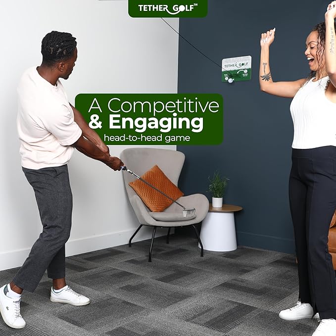 Tether Golf Indoor & Outdoor Golf Game - Unique Golf Game for the Family to Enjoy - Use Your Favorite Putter or Toss by Hand to Score and Have Fun - Great Golf Gift for Dad!