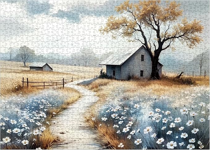 Fall Farmhouse Landscape Puzzles for Adults 1000 Pieces, Countryside Scenic Autumn Jigsaw Puzzles, Beautiful Art Puzzles