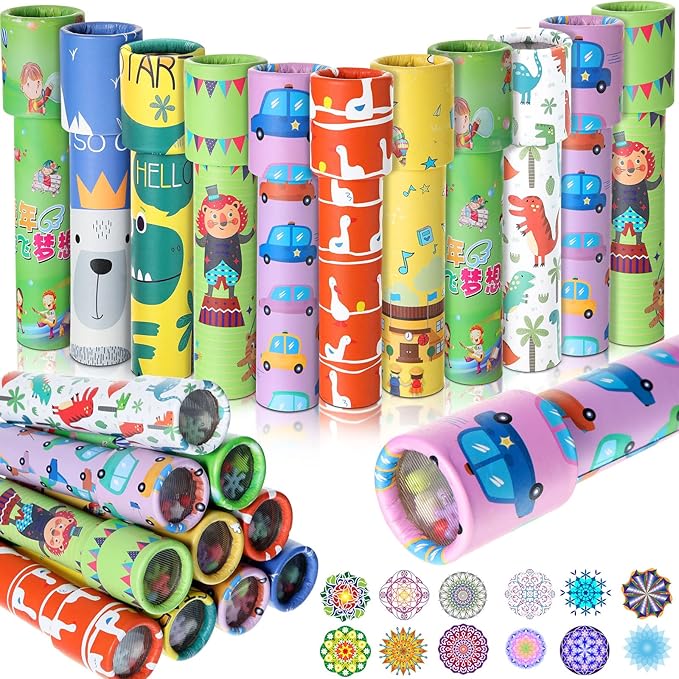 24 Pcs Classic Kaleidoscopes for Kids Educational Kaleidoscope Toys Party Favor Return Gifts Paper Tumble Tube Prism Lens Old Fashioned Vintage Valentines Gift for Kids Stock Stuffer(Vivid Style)