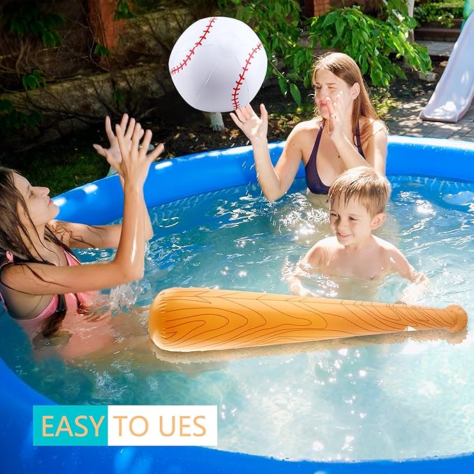 9 Pack Inflatable Bat Set Include 6 Pcs 32 Inch Blow up Baseball Bat and 3 Pcs Ball Inflates Inflatable Wood Grain Bat for Summer Pool Sports Theme Birthday Party Favors