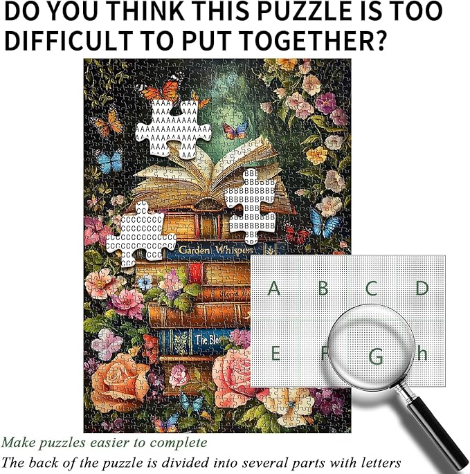 Vintage Book Puzzles for Adults 1000 Pieces,PICKFORU Retro Flower Garden Jigsaw Puzzle Wildflower Pages，Difficult Plant Floral Puzzle for Book Lovers