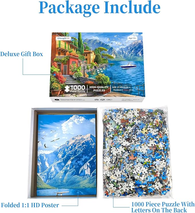 CHengQiSM 1000 Piece Puzzle for Adults, Seaside Resort Puzzles for Adults 1000 Pieces, Seashore City Jigsaw Puzzle for Adults Teens Seniors, Premium Thick Cardboard, Finished Size 27.6 x 19.7 inches