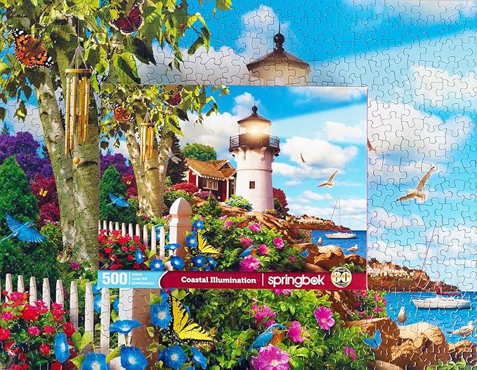 Springbok's Coastal Illumination 500 Piece Jigsaw Puzzle for Adults Features an Idealic Costal Retreat - Made in The USA