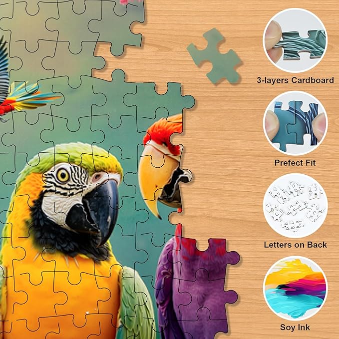 Parrot Puzzles for Adults 500 Pieces - Colorful Forest Bird Jigsaw Puzzle, Beautiful Wildlife Puzzles with Letters on Back, Challenging Hard Difficult Spring Puzzles as Thanksgiving Home Decor