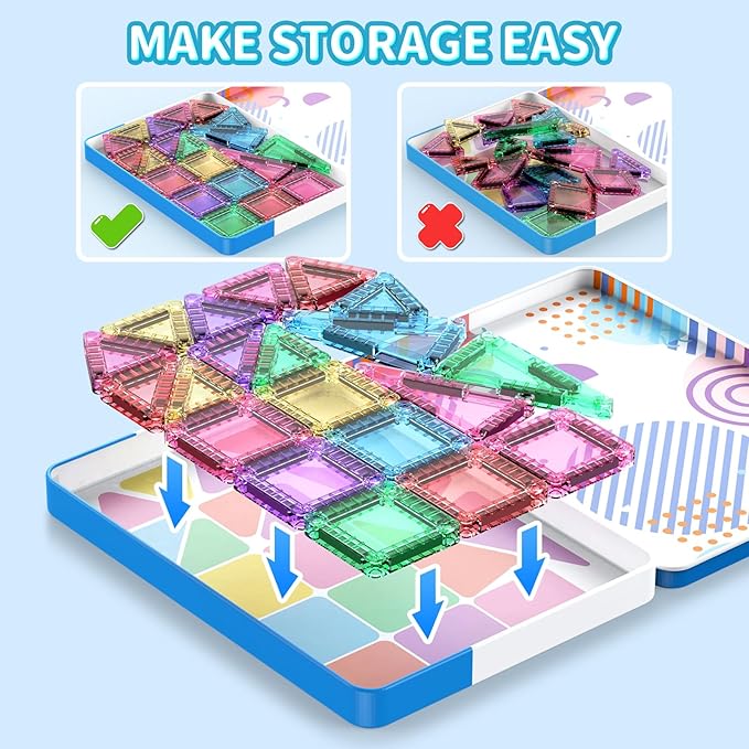 40PCS Mini Magnetic Tiles Travel Set, Portable STEM Building Blocks for Kids with Metal Storage Box, Montessori Sensory Toys for Classroom & Travel, Gift for Boys & Girls