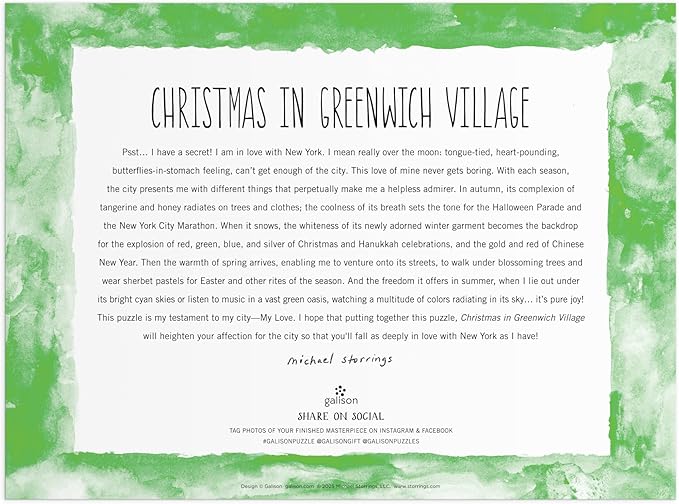 Galison Christmas in Greenwich Village – 1000 Piece Michael Storrings Jigsaw Puzzle Featuring Beautiful Artwork of The NYC Neighborhood in The Winter Time
