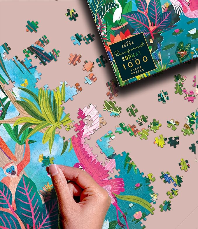 Elena Essex Jigsaw Puzzles - Rainforest Runway | Puzzle 1000 Pieces | Puzzles for Adults | Animal Bird Jungle Flamingo Puzzle | Size 28 x 20 inches