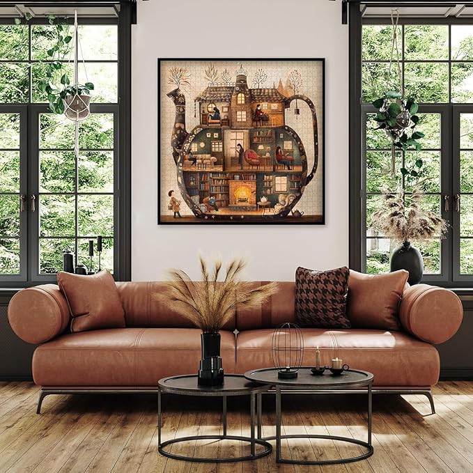 Teapot Library Puzzles for Adults 1000 Pieces, PICKFORU Vintage Bookshelf Book Puzzles Room Art, Difficult Unique Reading Room Scene Theme